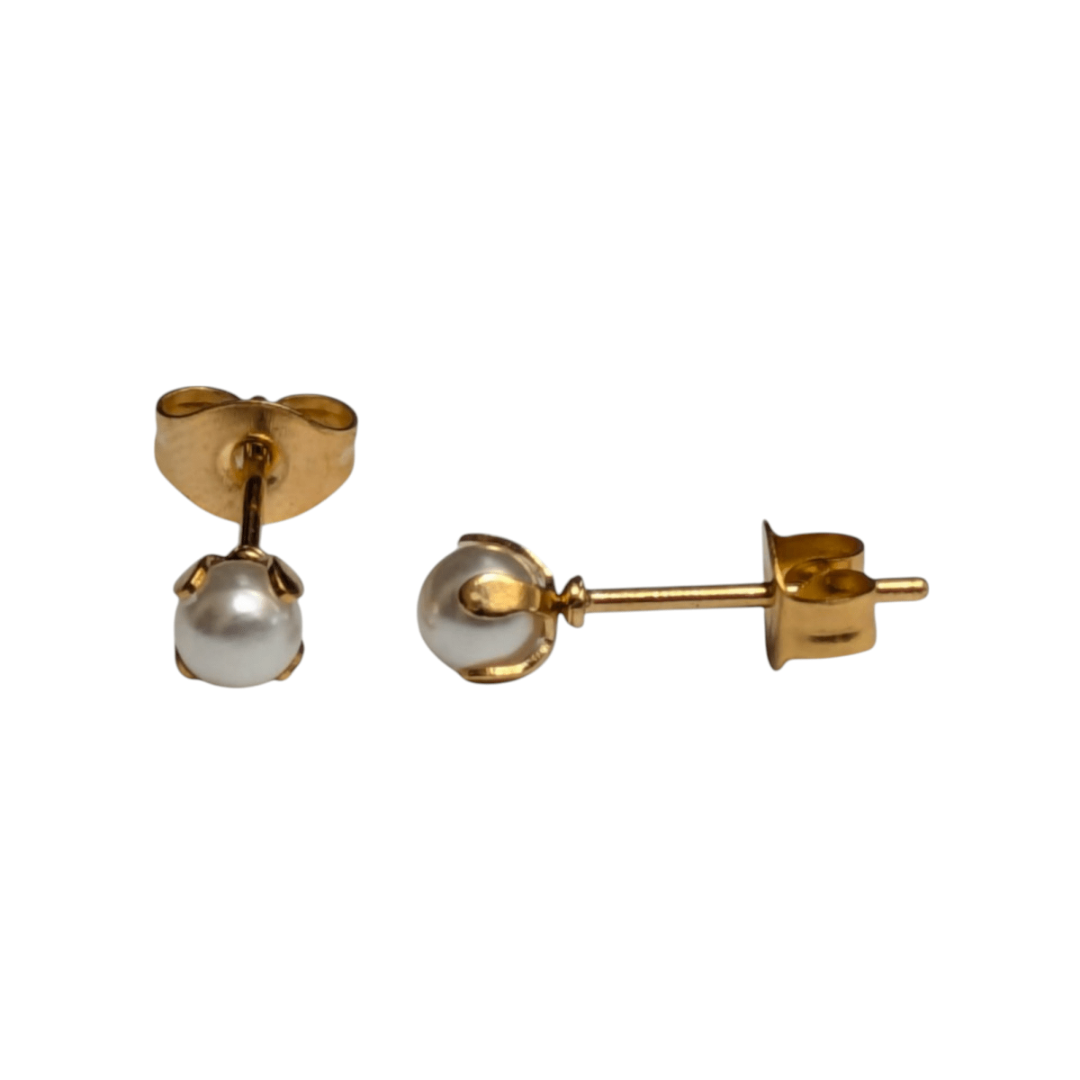 goudkleurige stalen parel oorbellen 4 mm -