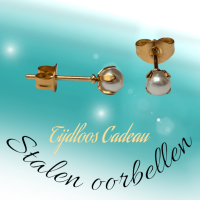 goudkleurige stalen parel oorbellen 4 mm -