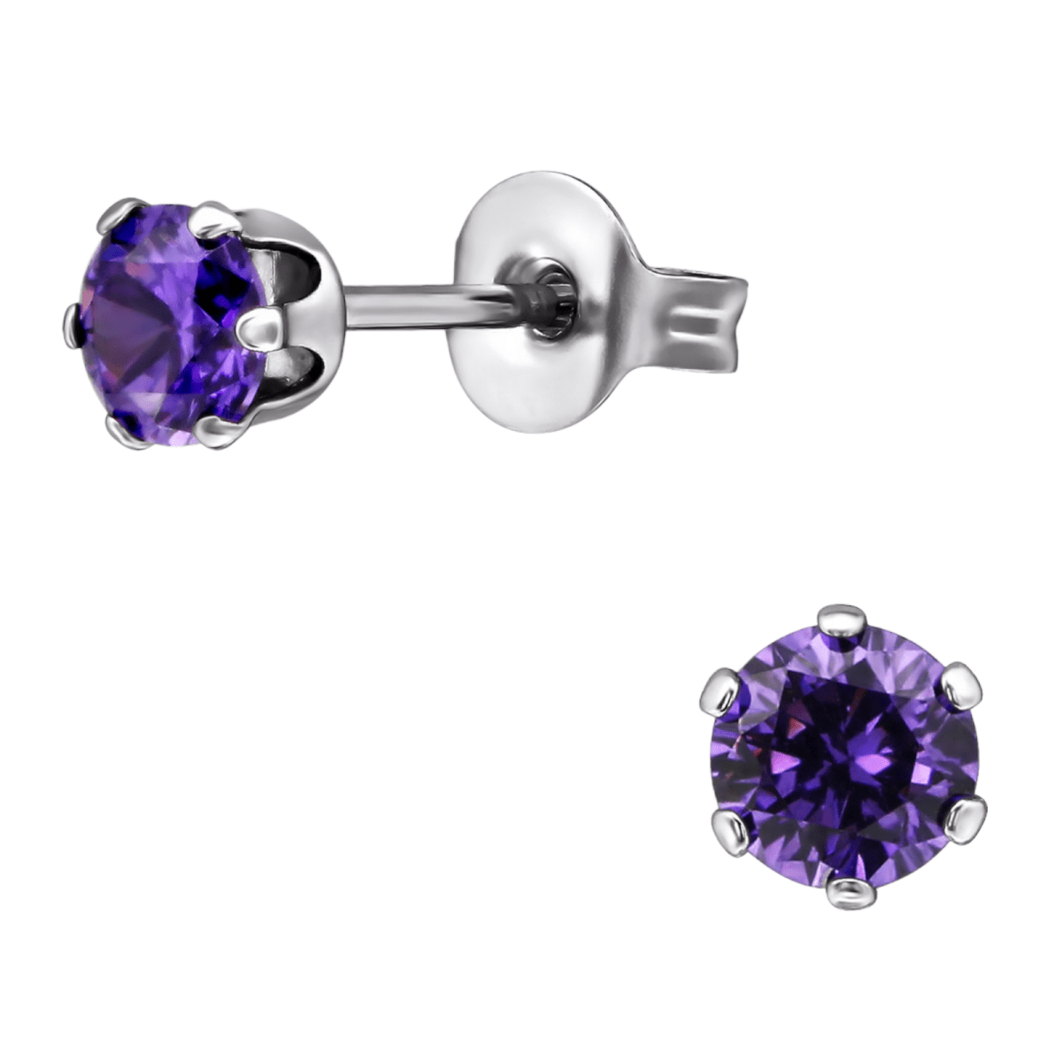 Zirkonia Oorbellen 4mm Paars RVS -