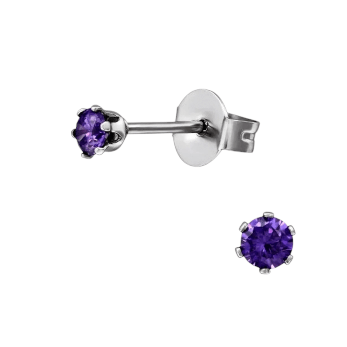 Zirkonia Oorbellen Paars &acirc;&euro;&ldquo; 3mm RVS -