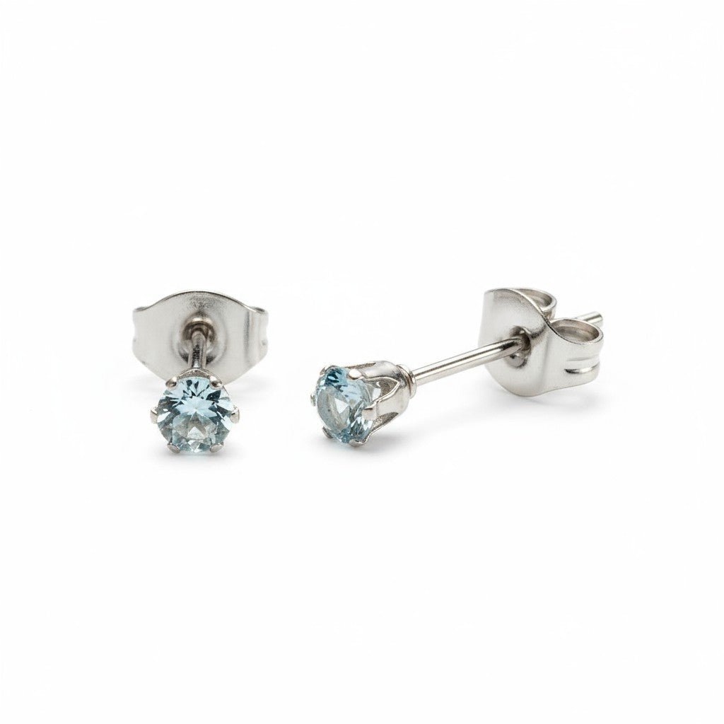 Lichtblauwe Zirkonia Oorbellen &acirc;&euro;&ldquo; 3mm &acirc;&euro;&ldquo; RVS -