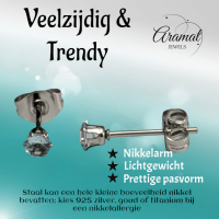 Lichtblauwe Zirkonia Oorbellen &acirc;&euro;&ldquo; 3mm &acirc;&euro;&ldquo; RVS -