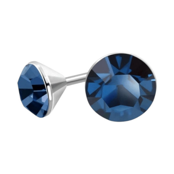 Stalen Kristal Oorbellen met denimblauw steentje &acirc;&euro;&ldquo; Zilverkleur &acirc;&euro;&ldqu