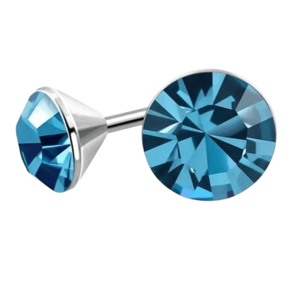 Stalen Kristal Oorbellen met saffierblauw steentje &acirc;&euro;&ldquo; Zilverkleur &acirc;&euro;&ld