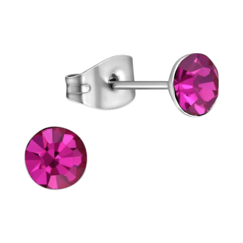Stalen Kristal Oorbellen met fuchsiaroze steentje &acirc;&euro;&ldquo; Zilverkleur &acirc;&euro;&ldq