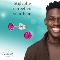 Stalen Kristal Oorbellen met fuchsiaroze steentje &acirc;&euro;&ldquo; Zilverkleur &acirc;&euro;&ldq