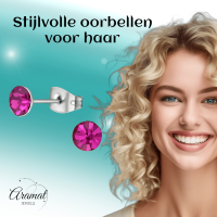 Stalen Kristal Oorbellen met fuchsiaroze steentje &acirc;&euro;&ldquo; Zilverkleur &acirc;&euro;&ldq