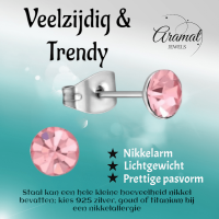 Stalen Kristal Oorbellen met lichtroze steentje &acirc;&euro;&ldquo; Zilverkleur &acirc;&euro;&ldquo