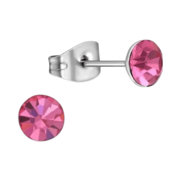 Stalen Kristal Oorbellen met roze steentje &acirc;&euro;&ldquo; Zilverkleur &acirc;&euro;&ldquo; 5mm