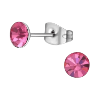 Stalen Kristal Oorbellen met roze steentje &acirc;&euro;&ldquo; Zilverkleur &acirc;&euro;&ldquo; 5mm