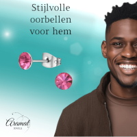 Stalen Kristal Oorbellen met roze steentje &acirc;&euro;&ldquo; Zilverkleur &acirc;&euro;&ldquo; 5mm