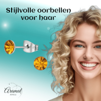 Stalen Kristal Oorbellen met topaas oranje steentje &acirc;&euro;&ldquo; Zilverkleur &acirc;&euro;&l