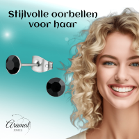 Stalen Kristal Oorbellen met zwart steentje &acirc;&euro;&ldquo; Zilverkleur &acirc;&euro;&ldquo; 5m