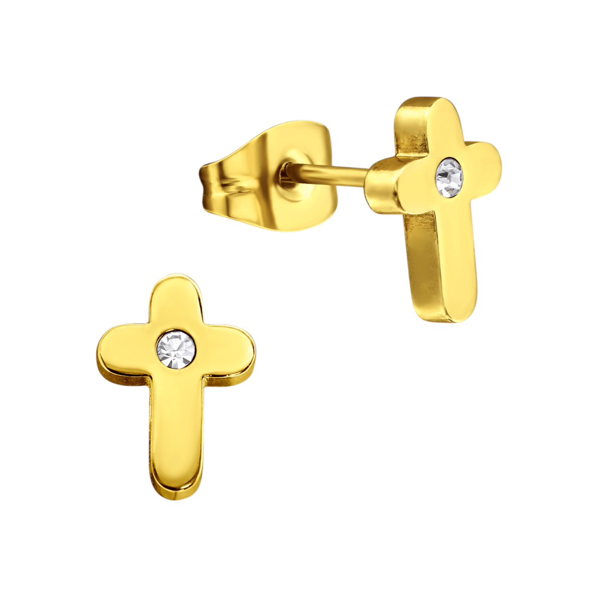 Kruis Oorbellen Goudkleur met Steentje 9x6mm -