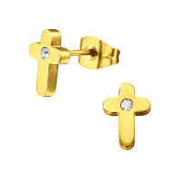 Kruis Oorbellen Goudkleur met Steentje 9x6mm -