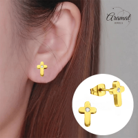 Kruis Oorbellen Goudkleur met Steentje 9x6mm -