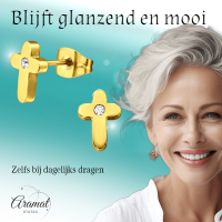 Kruis Oorbellen Goudkleur met Steentje 9x6mm -
