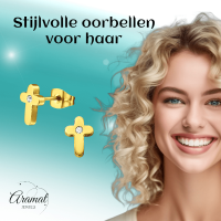 Kruis Oorbellen Goudkleur met Steentje 9x6mm -