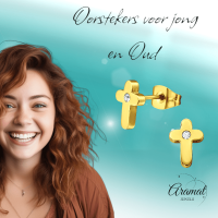 Kruis Oorbellen Goudkleur met Steentje 9x6mm -