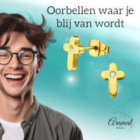 Kruis Oorbellen Goudkleur met Steentje 9x6mm -