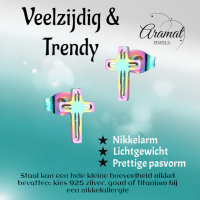 Stalen Oorbellen kruisje &acirc;&euro;&ldquo; Multikleur &acirc;&euro;&ldquo; 10x7mm -