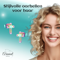 Stalen Oorbellen kruisje &acirc;&euro;&ldquo; Multikleur &acirc;&euro;&ldquo; 10x7mm -