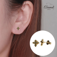 Stalen Oorbellen kruisje &acirc;&euro;&ldquo; Goudkleur &acirc;&euro;&ldquo; 8x7mm -