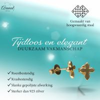 Stalen Oorbellen kruisje &acirc;&euro;&ldquo; Goudkleur &acirc;&euro;&ldquo; 8x7mm -