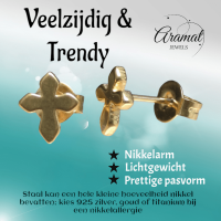 Stalen Oorbellen kruisje &acirc;&euro;&ldquo; Goudkleur &acirc;&euro;&ldquo; 8x7mm -