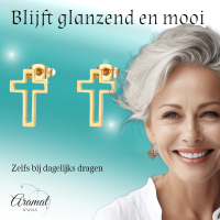 Stalen Oorbellen met opengewerkt kruisje &acirc;&euro;&ldquo; Goudkleur &acirc;&euro;&ldquo; 10x7mm 