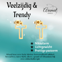 Stalen Oorbellen met opengewerkt kruisje &acirc;&euro;&ldquo; Goudkleur &acirc;&euro;&ldquo; 10x7mm 