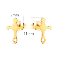 Stalen Hartjes Oorbellen met kruisje &acirc;&euro;&ldquo; Goudkleur &acirc;&euro;&ldquo; 11x7mm -