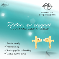 Stalen Hartjes Oorbellen met kruisje &acirc;&euro;&ldquo; Goudkleur &acirc;&euro;&ldquo; 11x7mm -