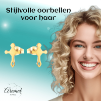 Stalen Hartjes Oorbellen met kruisje &acirc;&euro;&ldquo; Goudkleur &acirc;&euro;&ldquo; 11x7mm -