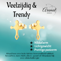 Stalen Hartjes Oorbellen met kruisje &acirc;&euro;&ldquo; Goudkleur &acirc;&euro;&ldquo; 11x7mm -