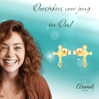 Stalen Hartjes Oorbellen met kruisje &acirc;&euro;&ldquo; Goudkleur &acirc;&euro;&ldquo; 11x7mm -