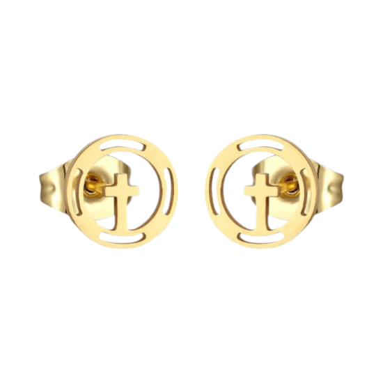 Stalen Ronde Kruis Oorbellen Goudkleur &acirc;&euro;&ldquo; 10mm -