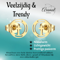 Stalen Ronde Kruis Oorbellen Goudkleur &acirc;&euro;&ldquo; 10mm -