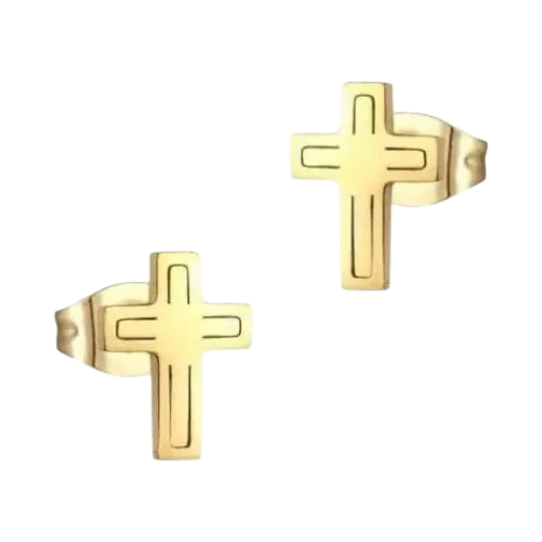 Stalen Kruisjes Oorbellen Goudkleur &acirc;&euro;&ldquo; 10x7mm -