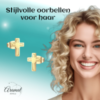 Stalen Kruisjes Oorbellen Goudkleur &acirc;&euro;&ldquo; 10x7mm -