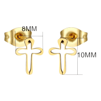 Stalen Oorbellen met open kruisje &acirc;&euro;&ldquo; Goudkleur &acirc;&euro;&ldquo; 10x8mm -