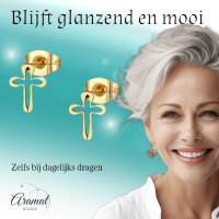 Stalen Oorbellen met open kruisje &acirc;&euro;&ldquo; Goudkleur &acirc;&euro;&ldquo; 10x8mm -
