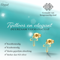 Stalen Oorbellen met open kruisje &acirc;&euro;&ldquo; Goudkleur &acirc;&euro;&ldquo; 10x8mm -