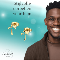 Stalen Oorbellen met open kruisje &acirc;&euro;&ldquo; Goudkleur &acirc;&euro;&ldquo; 10x8mm -