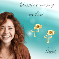 Stalen Oorbellen met open kruisje &acirc;&euro;&ldquo; Goudkleur &acirc;&euro;&ldquo; 10x8mm -