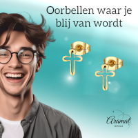 Stalen Oorbellen met open kruisje &acirc;&euro;&ldquo; Goudkleur &acirc;&euro;&ldquo; 10x8mm -