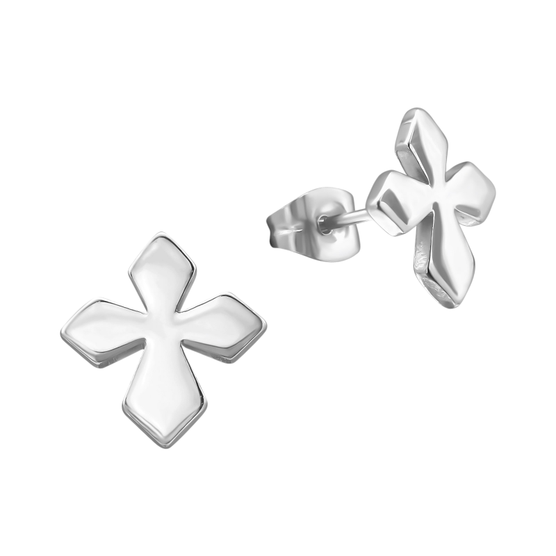 Stalen Oorbellen met kruisje &acirc;&euro;&ldquo; Zilverkleur &acirc;&euro;&ldquo; 12x11mm -