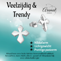 Stalen Oorbellen met kruisje &acirc;&euro;&ldquo; Zilverkleur &acirc;&euro;&ldquo; 12x11mm -