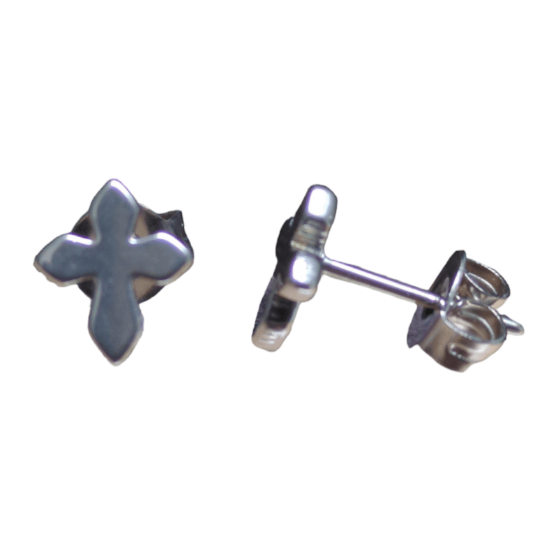 Stalen Oorbellen met kruisje &acirc;&euro;&ldquo; Zilverkleur &acirc;&euro;&ldquo; 8x7mm -