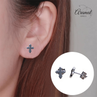 Stalen Oorbellen met kruisje &acirc;&euro;&ldquo; Zilverkleur &acirc;&euro;&ldquo; 8x7mm -